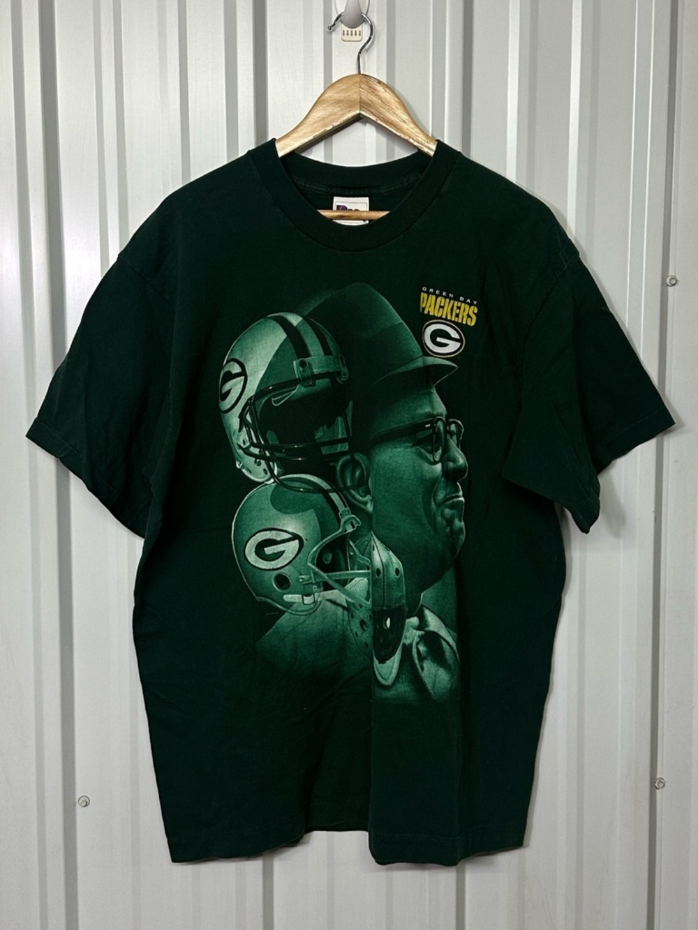 Vintage 90s Vince Lombardi Portrait Green Bay Packers Graphic TShirt Retro XL
